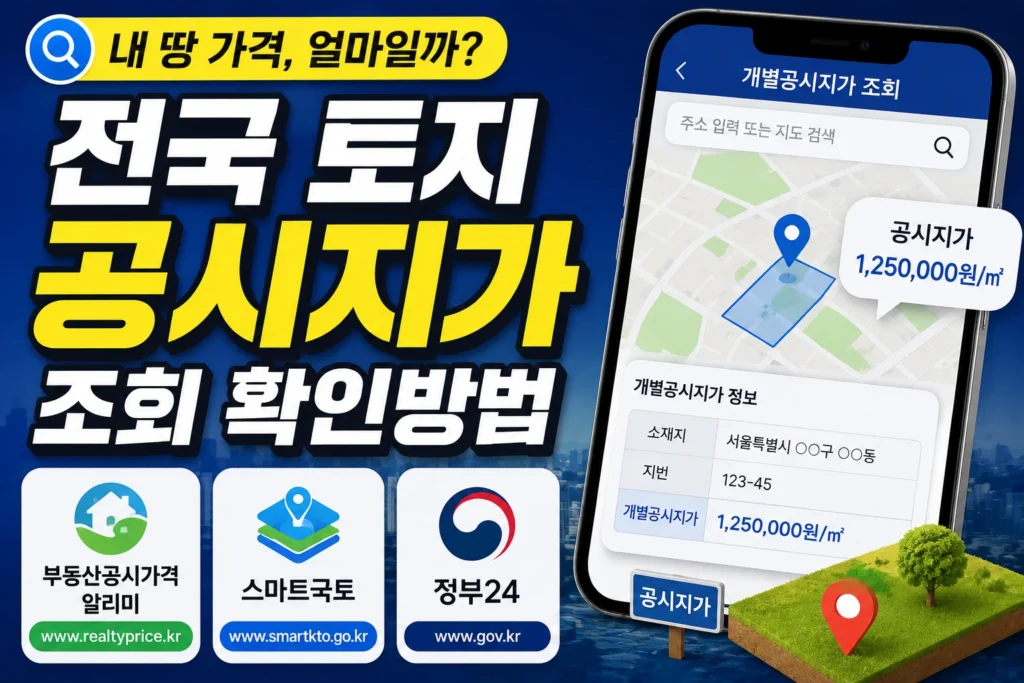 전국 토지 공시지가 조회 확인방법 (부동산공시가격알리미, 스마트국토, 정부24)